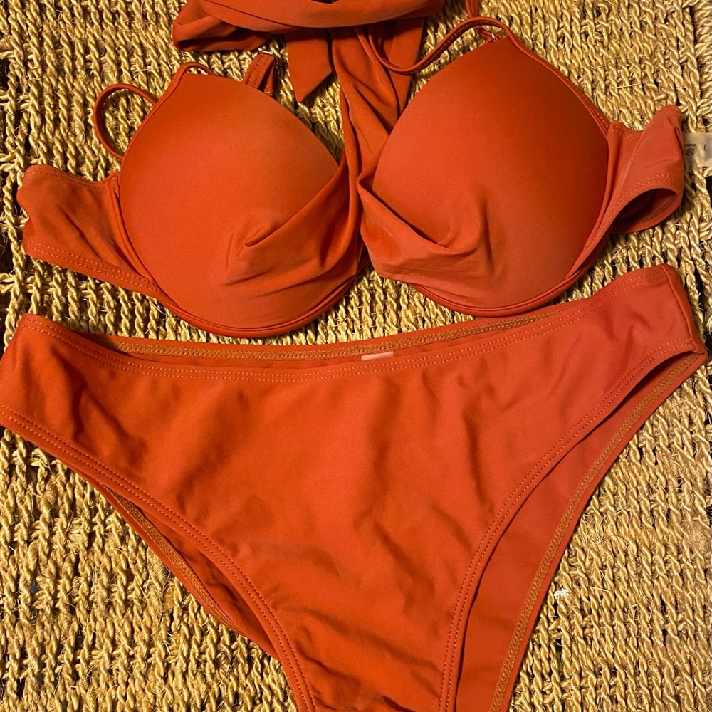 Vibrant Orange Bikini Set with Push-Up Top